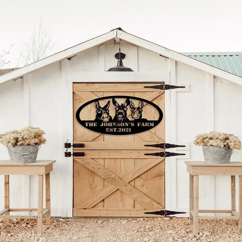 Donkey Farm Metal Sign Metal Farm Sign Farmhouse Decor Donkey Ranch Sign Family Name Sign Farmer Gift Farm Metal Art