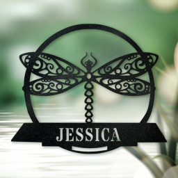 Dragonfly Monogram Metal Sign - Metal Wall Art Décor-Personalized Dragonfly Monogram, Door Hanger, Housewarming Gift