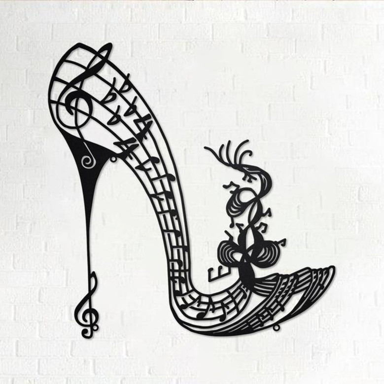 Music High Heel Shoe Metal Wall Art, Music High Heel Shoe Decoration For Room, Music High Heel Shoe Home Decor, Music Classroom Metal Sign