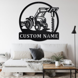 Custom Tractor Hole Digger Metal Wall Art, Personalized Tractor Hole Digger Name Sign Decoration For Room,Truck Hole Digger Metal Home Decor
