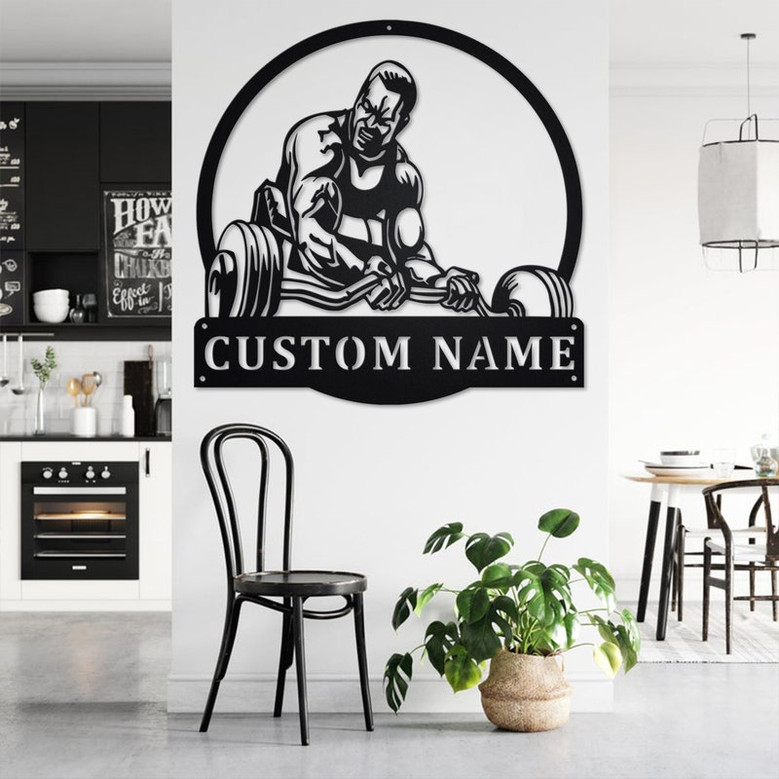 Custom Powerlifting Man Metal Wall Art, Personalized Powerlifting Name Sign Decoration For Room, Powerlifting Metal Home Decor, Powerlifting