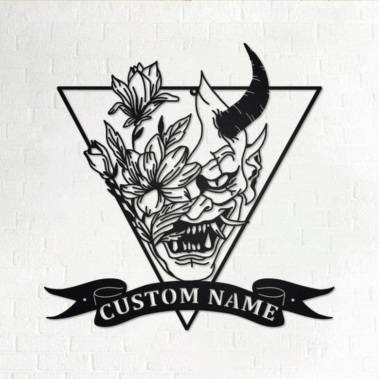 Custom Flowers Demon Devil Metal Wall Art, Personalized Demon Devil Name Sign Decoration For Room, Demon Devil Home Decor,Custom Demon Devil