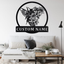 Custom Floral Bee Metal Wall Art, Personalized Beekeeper Name Sign Decoration For Room, Bee Metal Home Decor, Custom Floral Bee, Honey Bees