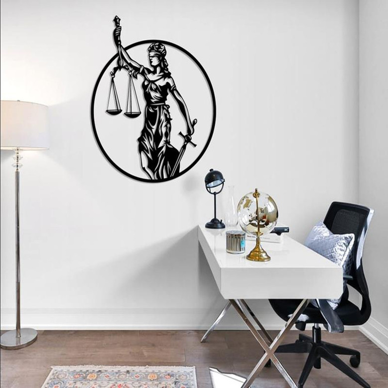 Lady Justice Metal Wall Art, Law Office Gift, Scale of Justice, Themis Justitia, Metal Wall Art, Lawyer Gift