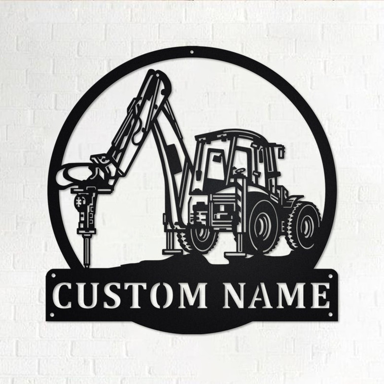 Custom Excavator Jack Hammer Metal Wall Art, Personalized Excavator Jack Hammer Name Sign Decoration For Room, Excavator Home Decor
