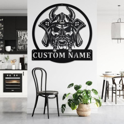 Custom Viking Skull Metal Wall Art, Personalized Viking Name Sign Decoration For Room, Viking Metal Home Decor, Custom Viking Skull