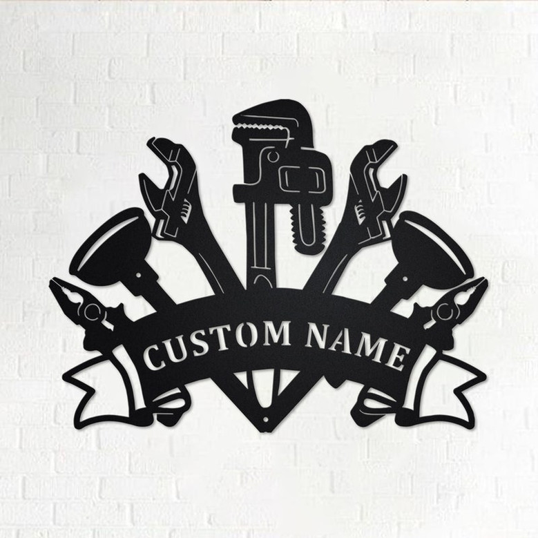 Custom Plumber Tools Metal Wall Art, Personalized Plumber Name Sign Decoration For Room, Plumbing Metal Home Decor, Custom Plumber
