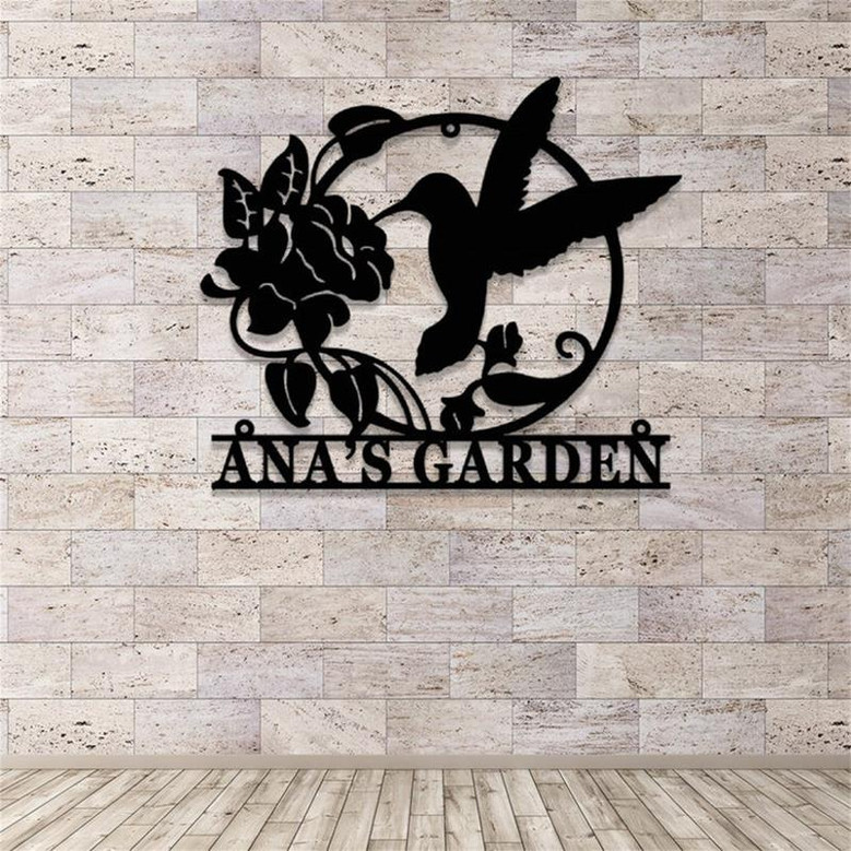 Custom Hummingbird Garden Metal Sign, Personalized Hummingbird Flower Name Metal Wall Art, Housewarming Gift