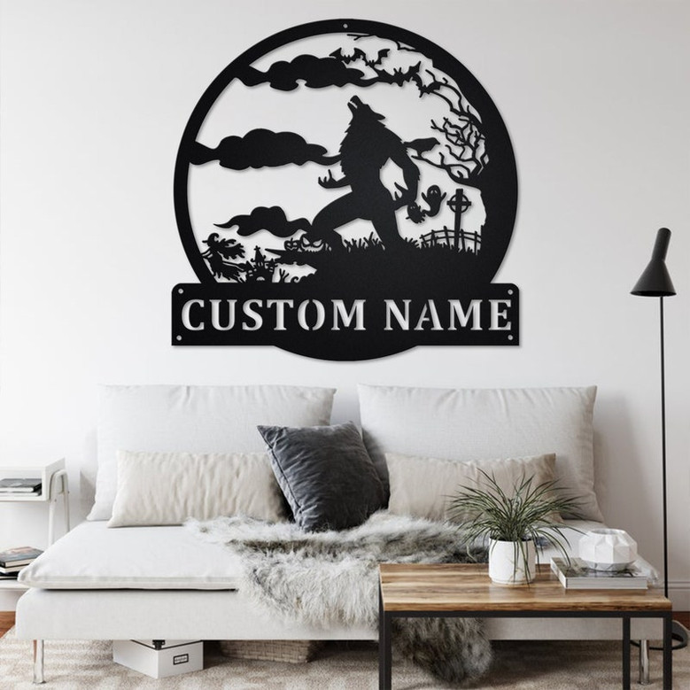 Custom Werewolf Full Moon Metal Wall Art, Personalized Werewolf Name Sign Decoration For Room, Werewolf Home Decor,Custom Werewolf Full Moon
