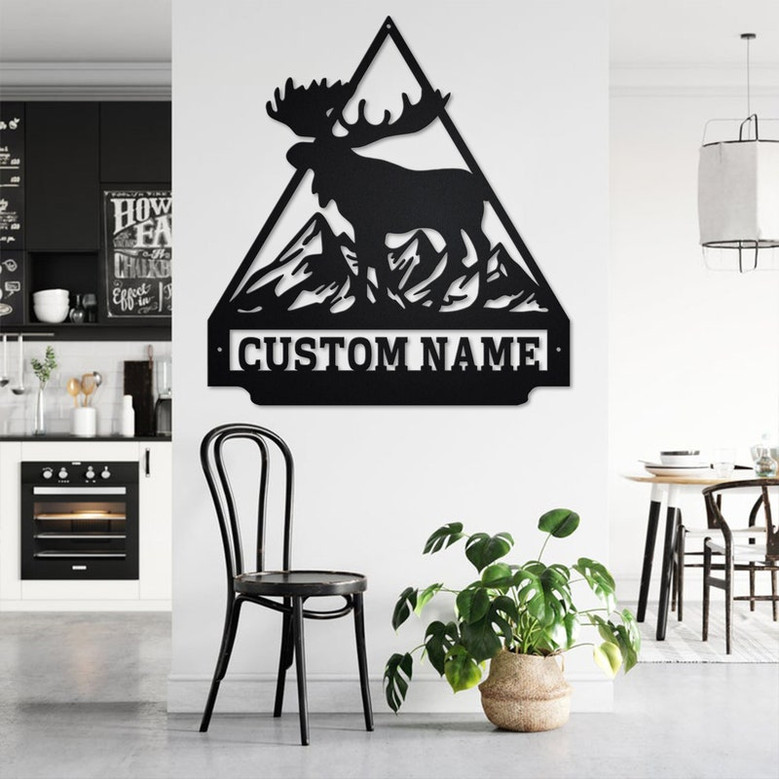 Custom Moose Triangle Metal Wall Art, Personalized Moose Name Sign Decoration For Room, Moose Home Decor, Custom Moose, Moose Metal Decor