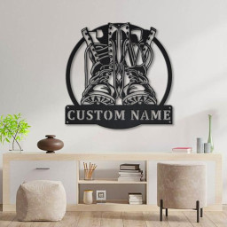 Personalized Military Boots Fallen Soldier Metal Sign Art | Custom Fallen Soldier Monogram Metal Sign | Army Gift | Decor Decoration