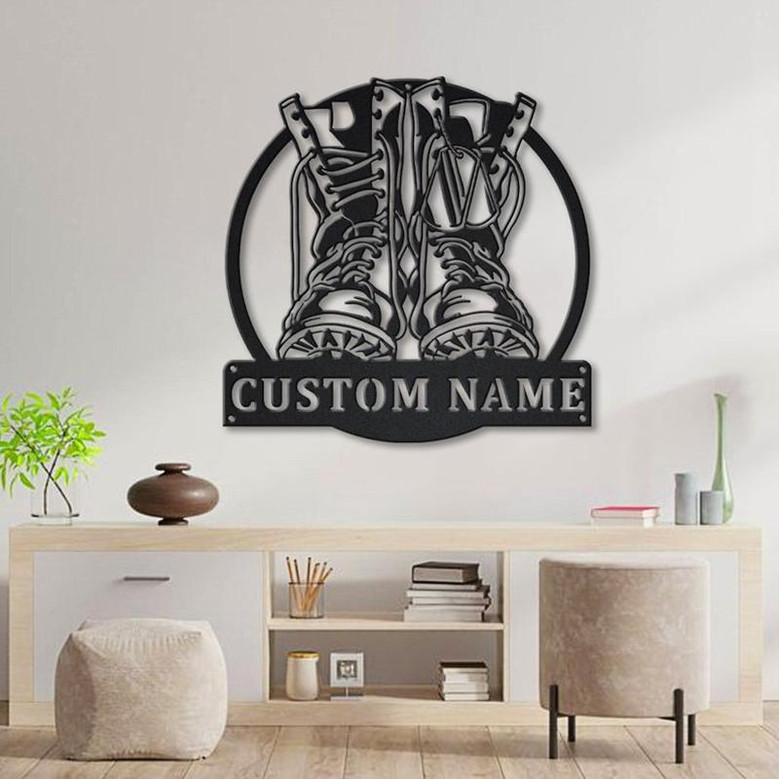 Personalized Military Boots Fallen Soldier Metal Sign Art | Custom Fallen Soldier Monogram Metal Sign | Army Gift | Decor Decoration