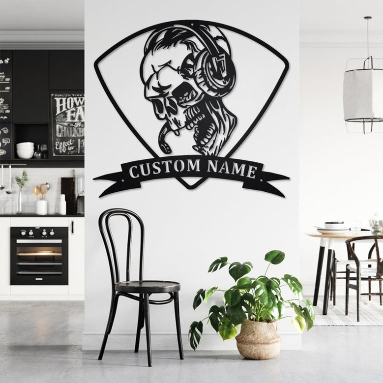Custom Skull Disc Jockey Metal Wall Art, Personalized Disc Jockey Name Sign Decoration For Room, Disc Jockey Home Decor, Custom Disc Jockey