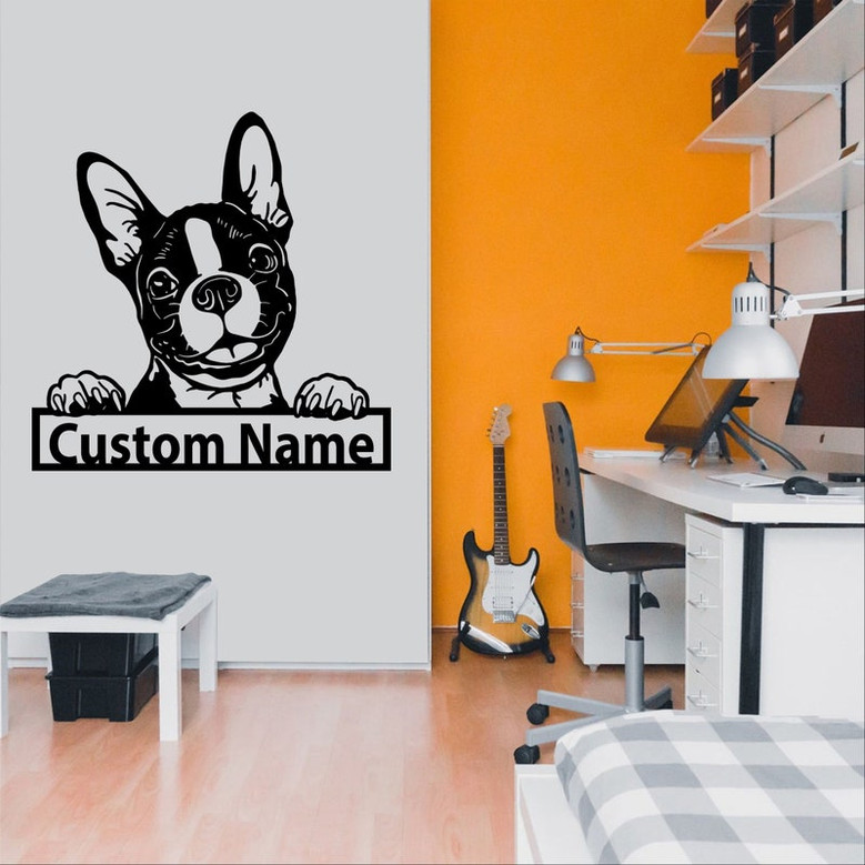 Personalized Boston Terrier Dog Metal Sign | Boston Terrier Metal Wall Art | Office Wall Art | Housewarming Outdoor Metal Sign