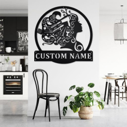 Custom Beauty Salon Girl Hair Metal Wall Art, Personalized Hair Salon Name Sign Decoration For Shop, Hair Salon Shop Decor