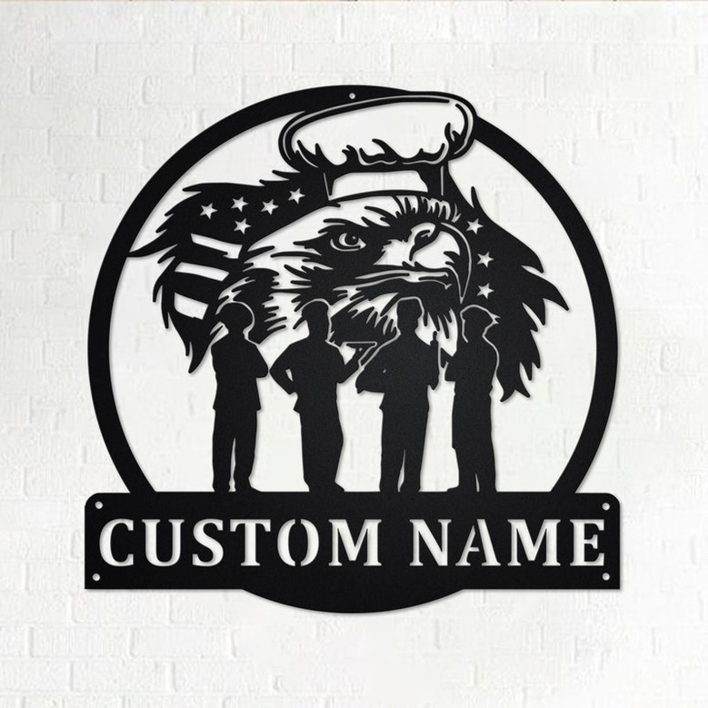 Custom US Eagle Chef Squad Metal Wall Art, Personalized Chef Squad Name Sign Decoration For Room, Chef Squad Metal Home Decor, Chef Squad