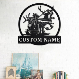 Custom Bow Hunting Metal Wall Art, Personalized Bow Hunting Name Sign Decoration For Room, Deer Bow Hunting Home Decor, Custom Bow Hunting