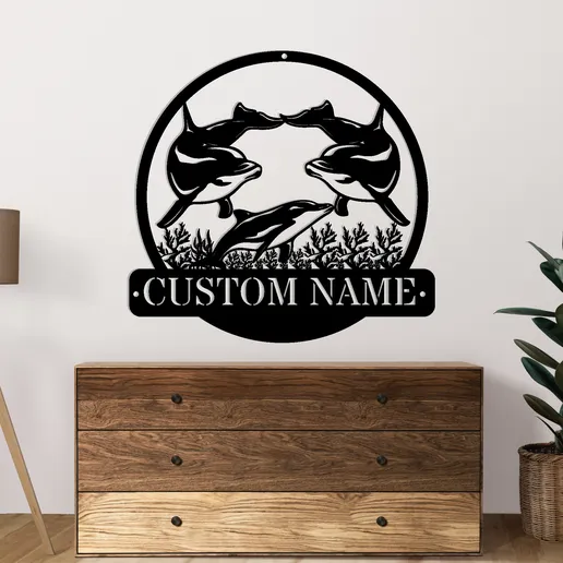 Custom family Dolphin Metal Sign
