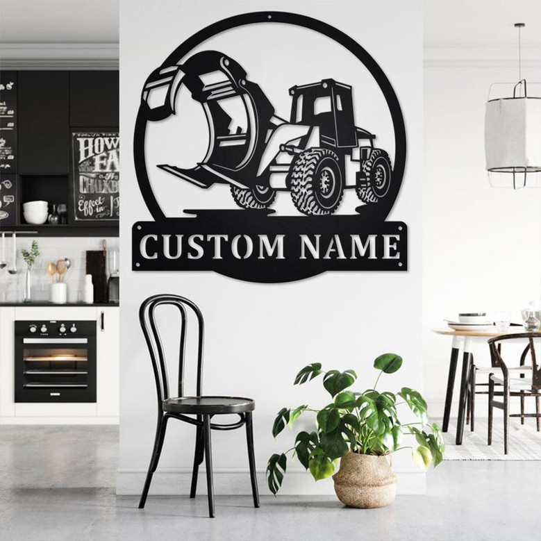 Custom Wheel Loader With Log Fork Metal Wall Art, Personalized Logger Name Sign Decoration For Room, Logging Metal Home Decor, Custom Logger