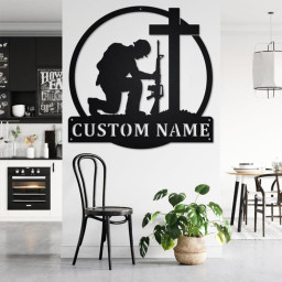 Custom Soldier Kneeling Praying Metal Wall Art, Personalized Soldier Name Sign Decoration For Room, Soldier Metal Home Decor, Custom Soldier