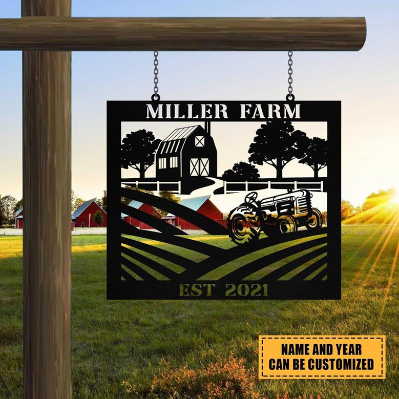 Personalized Metal Farm Sign Barn Tractor Monogram Custom Outdoor Farmhouse Front Gate Entry Road Wall Decor Art Gift