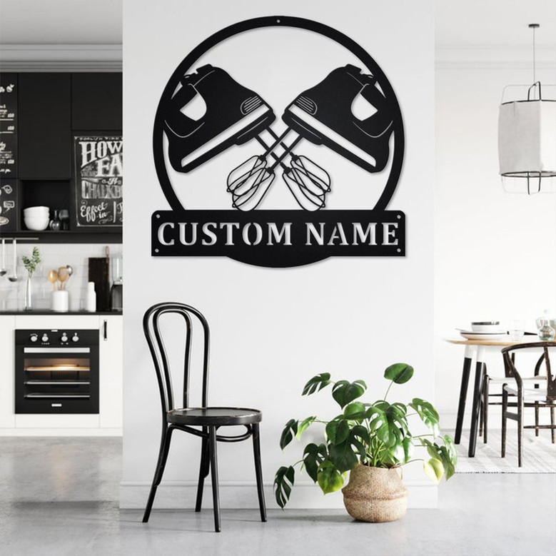 Custom Hand Mixer Baking Metal Wall Art, Personalized Baking Shop Name Sign Decoration For Room, Baking Home Decor, Custom Baking Shop