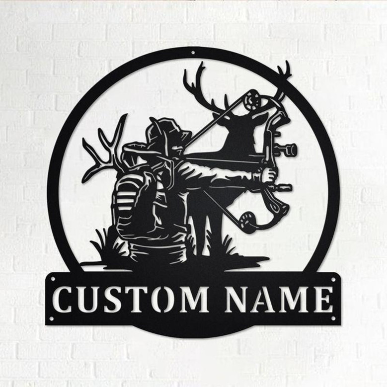 Custom Bow Hunting Metal Wall Art, Personalized Bow Hunting Name Sign Decoration For Room, Deer Bow Hunting Home Decor, Custom Bow Hunting