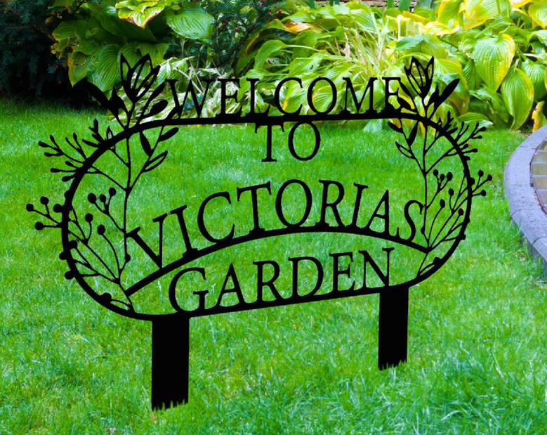 Custom Garden Metal Welcome Sign with Stakes, Personalized Welcome Sign, Unique Home Garden Decor
