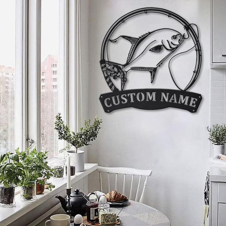 Personalized Florida Pompano Fishing Monogram Metal Sign Art Custom Florida Pompano Metal Sign Fishing Lover Sign Decoration For Living Room
