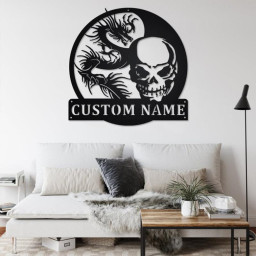 Custom Skull And Dragon Metal Wall Art, Personalized Skull And Dragon Name Sign Decoration For Room, Skull And Dragon Home Decor
