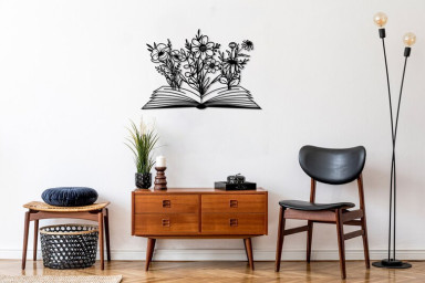 Book with Flower Metal Wall Decor, Flowers WallHangings, Boho Home Decor, Above Bed Decor