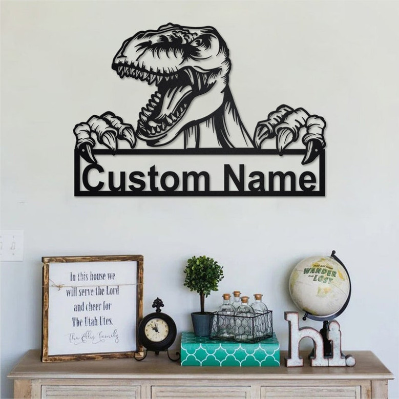 Personalized Dinosaur Metal Sign | Dinosaur Metal Wall Art | Dinosaur Metal Wall Decor | Tyrannosaurus Metal Sign | Dinosaur Lover Gift