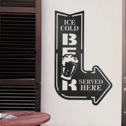 Ice Cold Beer Served Here Bar Sign, Metal Bar Decor