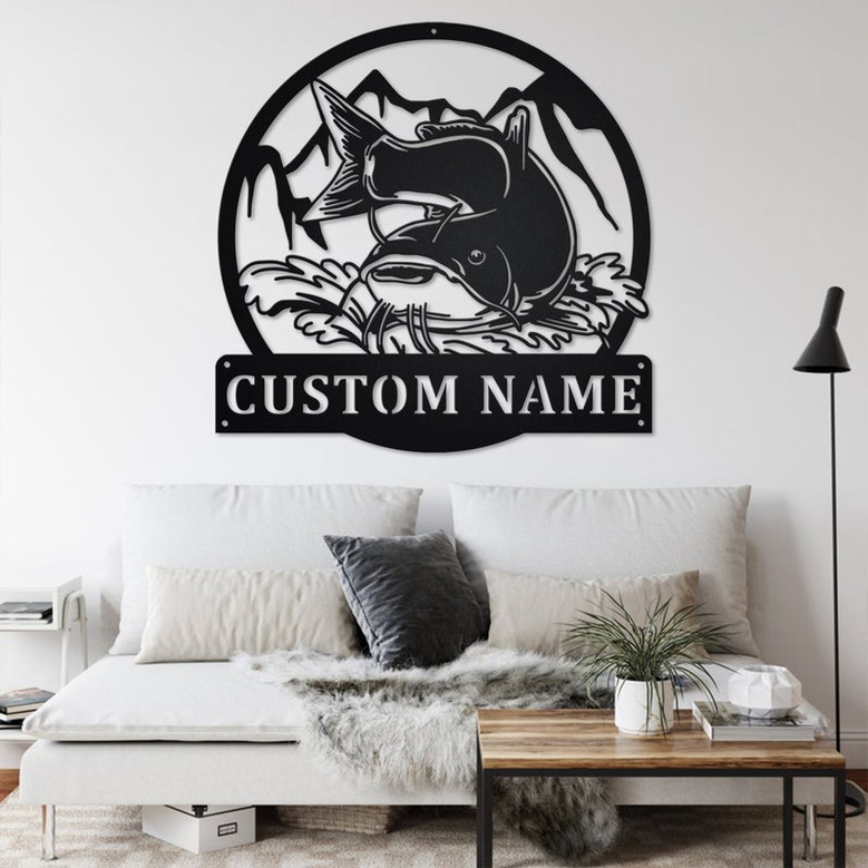 Custom Catfish Fishing Metal Wall Art, Personalized Catfish Name Sign Decoration For Room, Catfish Home Decor, Custom Catfish,Fisherman Gift