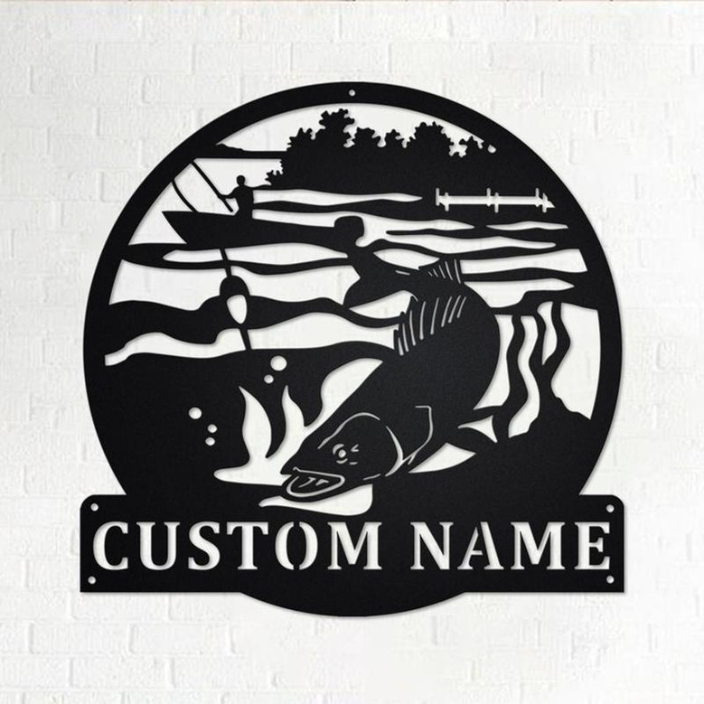 Custom Walleye Fishing Metal Wall Art, Personalized Walleye Fisher Name Sign Decoration For Room, Walleye Fishing Metal Home Decor, Walleye