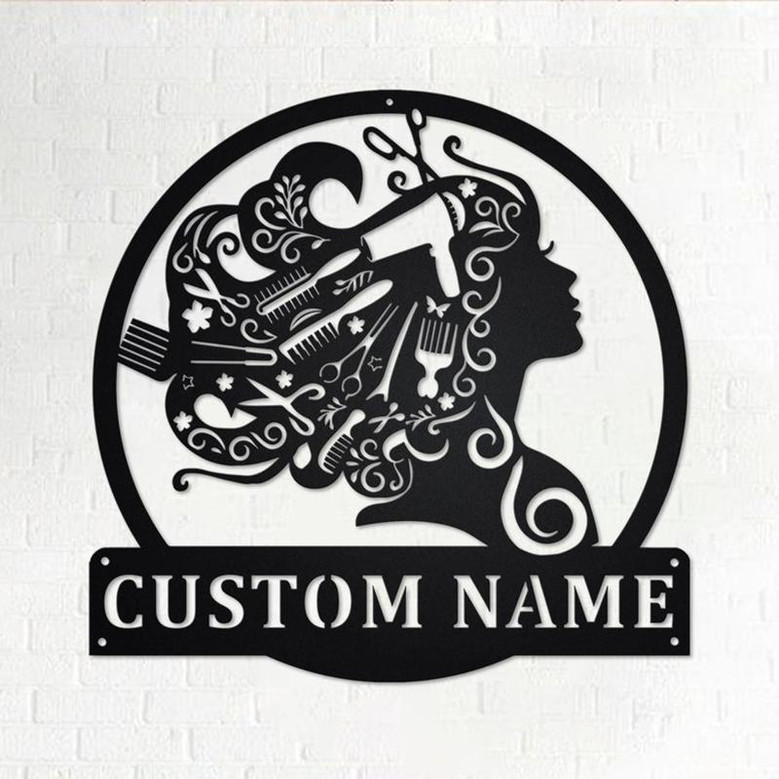 Custom Beauty Salon Girl Hair Metal Wall Art, Personalized Hair Salon Name Sign Decoration For Shop, Hair Salon Shop Decor,Custom Hair Salon