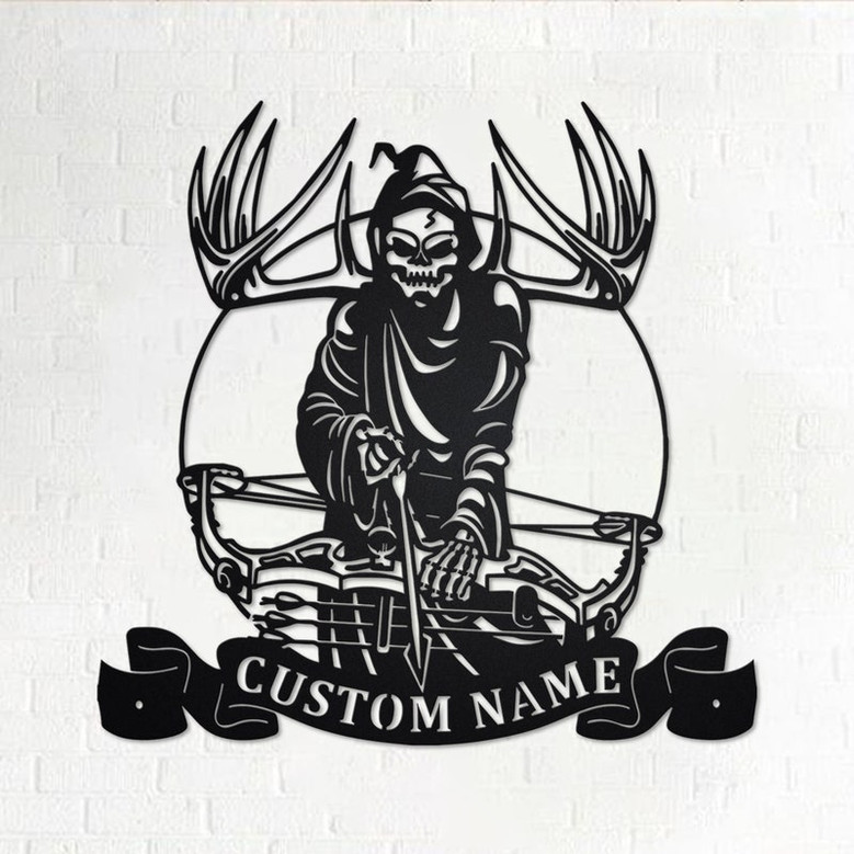 Custom Grim Reaper Bow Hunting Metal Wall Art, Personalized Bow Hunting Name Sign Decoration For Room, Bow Hunting Home Decor, Bow Hunter