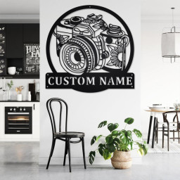 Custom Camera Zentangle Metal Wall Art, Personalized Camera Name Sign Decoration For Room, Camera Metal Home Decor, Custom Camera