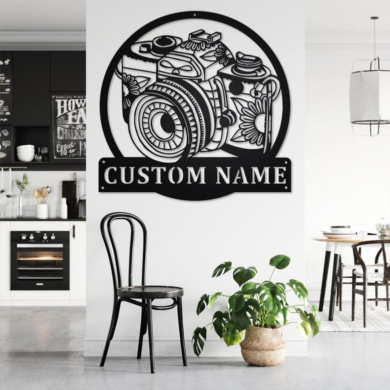 Custom Camera Zentangle Metal Wall Art, Personalized Camera Name Sign Decoration For Room, Camera Metal Home Decor, Custom Camera