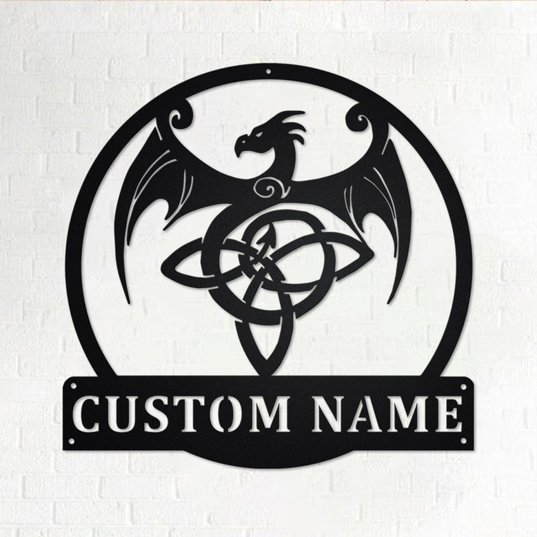 Custom Celtic Dragon Metal Wall Art, Personalized Celtic Dragon Name Sign Decoration For Room, Celtic Dragon Home Decor,Custom Celtic Dragon