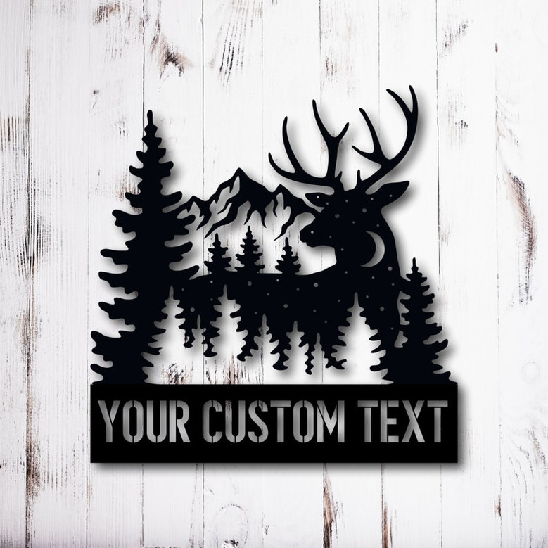 Personalized Deer Metal Cabin Sign-Outdoor Hunter-Hunting Head Antlers-Customized Family Name-Door Hanger-Custom Last Name-Monogram A-38R