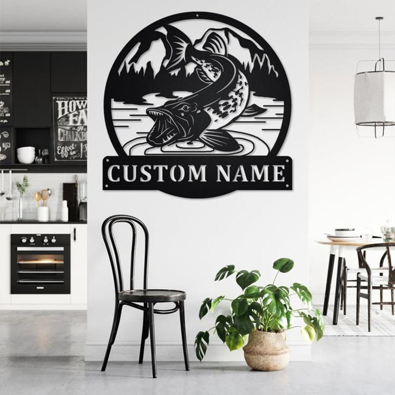 Custom Northern Pike Fish Metal Wall Art, Personalized Northern Pike Name Sign Decoration For Room, Northern Pike Home Decor, Custom Fish