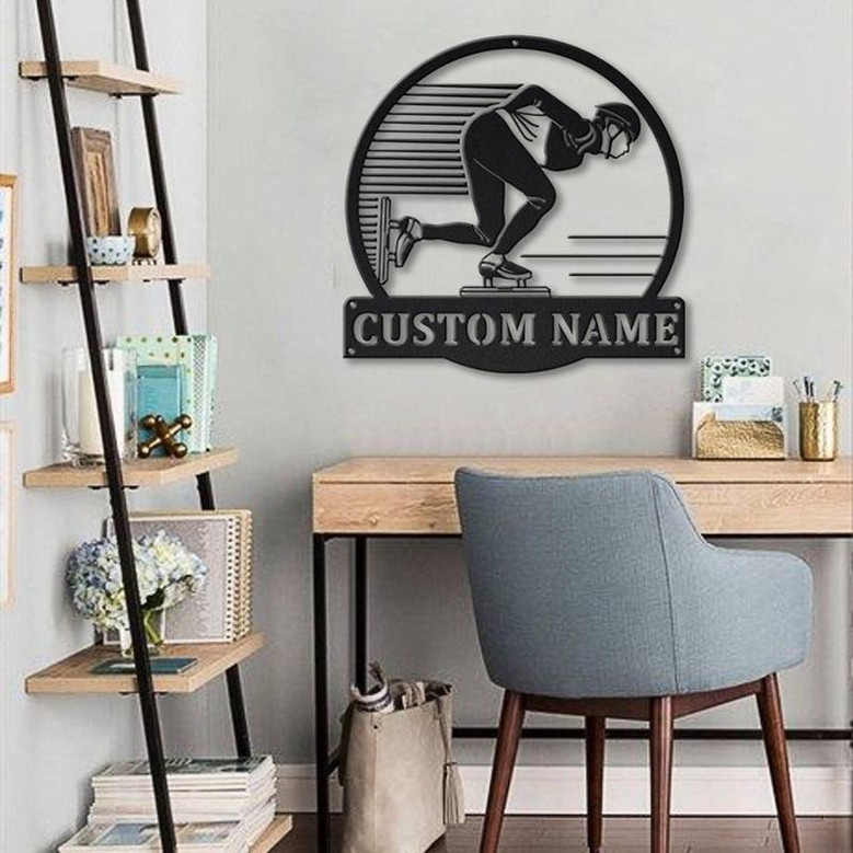 Personalized Speed Skating Monogram Metal Sign Art ,Custom Speed Skating Metal Sign, Speed Skating Lover Sign Decoration For Living Room