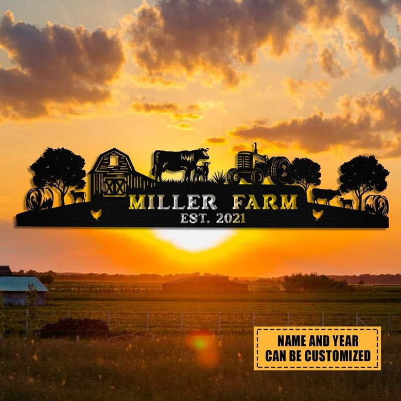 Personalized Metal Farm Sign Barn Cow Tractor Hay Bale Monogram Custom Outdoor Farmhouse Front Gate Wall Decor Art Gift