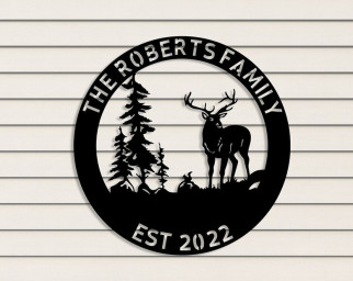 Custom Deer Sign, Metal Personalized Family Name Sign, Hunter Hunting, Deer Antler Decor