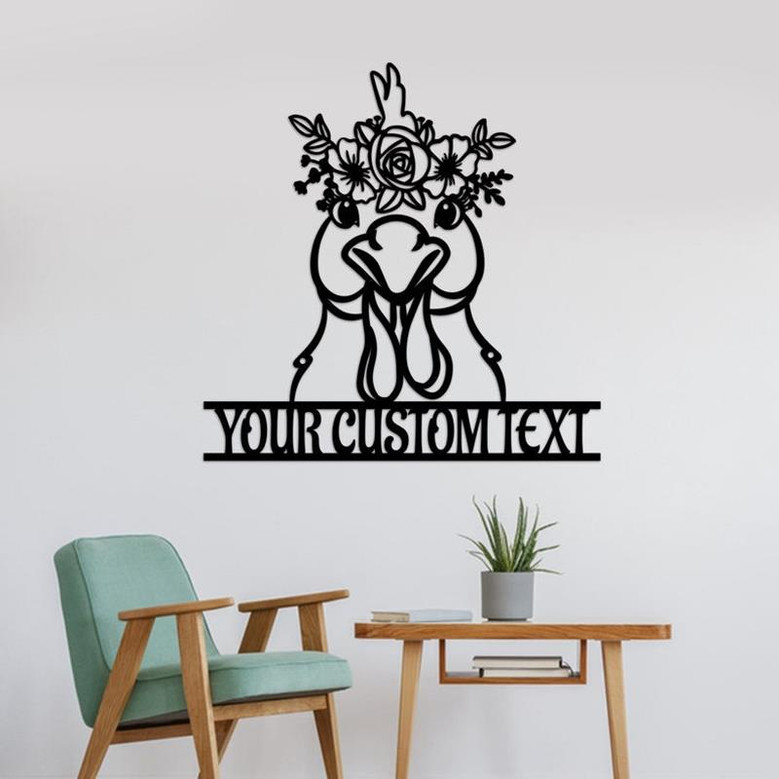 Custom Floral Chicken Metal Wall Art, Farmhouse Wall Art, Farmhouse Decor