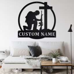 Custom Soldier Kneeling Praying Metal Wall Art, Personalized Soldier Name Sign Decoration For Room, Soldier Metal Home Decor, Custom Soldier