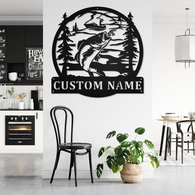 Custom Fisherman Fish Boat Metal Wall Art, Personalized Fisherman Name Sign Decoration For Room, Fish Boat Metal Home Decor, Custom Fishing