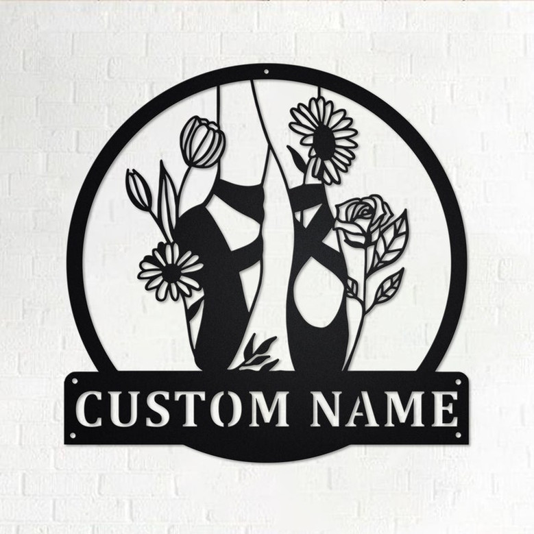 Custom Floral Ballet Shoes Metal Wall Art, Personalized Ballet Dancer Name Sign Decoration For Room, Ballet Metal Home Decor, Custom Ballet