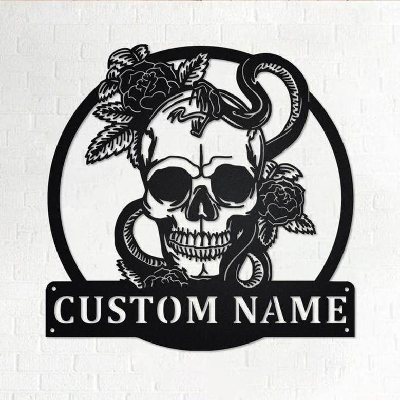 Custom Skull With Snake Metal Wall Art, Personalized Snake Name Sign Decoration For Room, Snake Home Decor, Custom Skull With Snake
